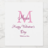 Happy valentine's day monogram pink name love girl wijn etiket (Enkel label)