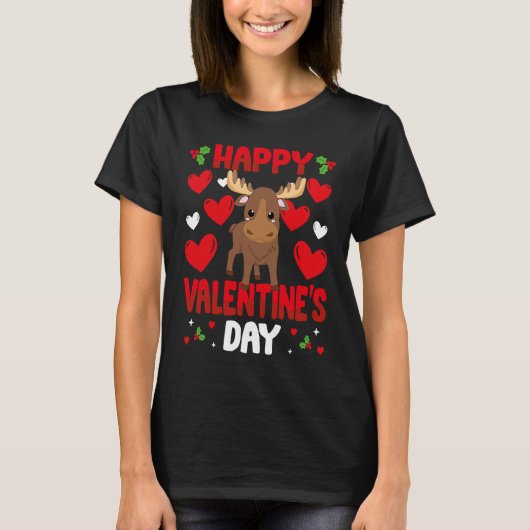 Happy Valentines Day Moose Heart Love Animal T-shirt (Voorkant)