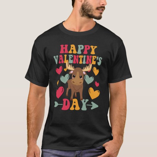 Happy Valentines Day Moose Heart Love Groovy T-shirt (Voorkant)