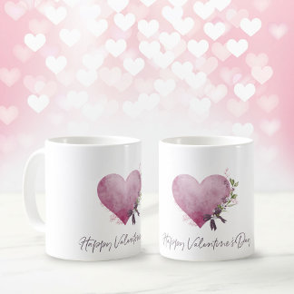 Happy Valentine's Day Mug With Floral Heart Koffiemok