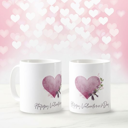 Happy Valentine's Day Mug With Floral Heart Koffiemok
