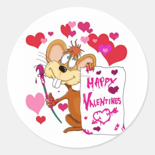 Happy Valentines Day muis Ronde Sticker (Voorkant)