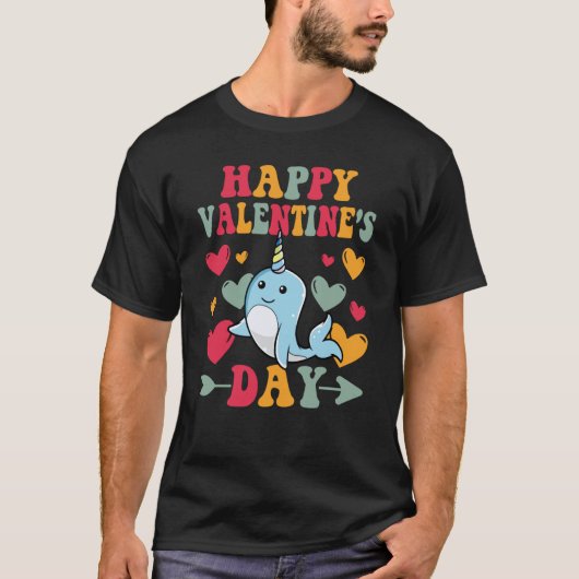 Happy Valentines Day Narwhal Heart Love Groovy T-shirt (Voorkant)