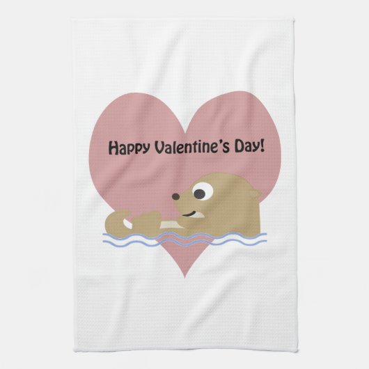 Happy Valentines Day Otter Theedoek (Verticaal)
