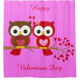 Happy Valentines Day Owls Douchegordijn