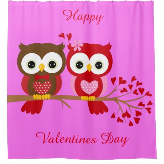Happy Valentines Day Owls Douchegordijn (Voorkant)