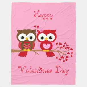 Happy Valentines Day Owls Fleece Deken
