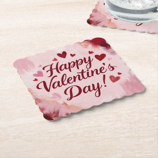 Happy Valentine's Day! Painted Brush Strokes Kartonnen Onderzetters (Gebogen)