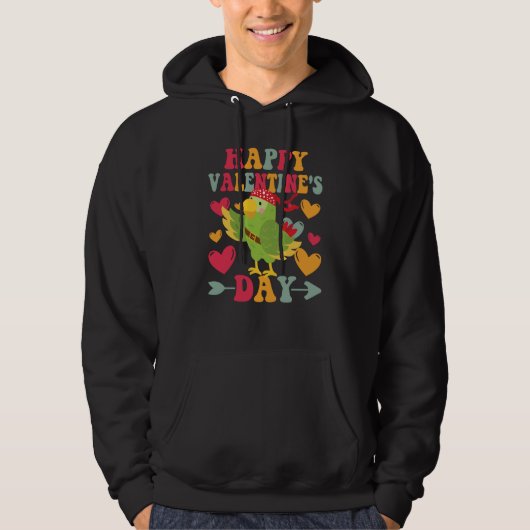 Happy Valentines Day Parrot Heart Love Groovy Hoodie (Voorkant)