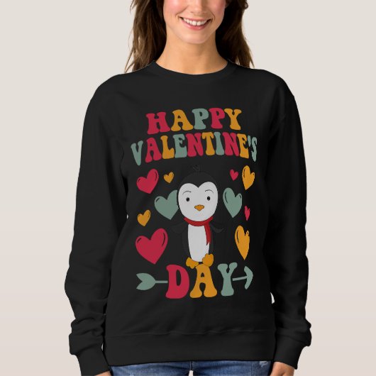 Happy Valentines Day Penguin Heart Love Groovy Trui (Voorkant)