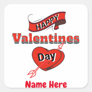 Happy Valentines Day Personal Name Gift Vierkante Sticker