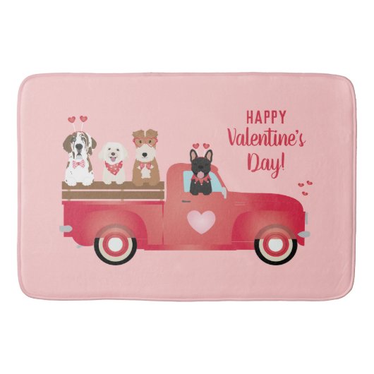 Happy Valentines Day Pickup Truck Love Dogs Badmat (Voorkant)