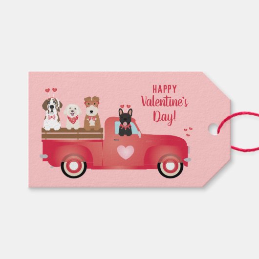Happy Valentines Day Pickup Truck Love Dogs Cadeaulabel (Voorkant (Horizontaal))