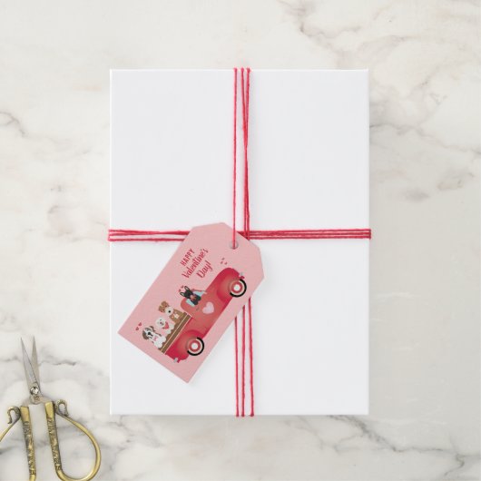 Happy Valentines Day Pickup Truck Love Dogs Cadeaulabel (Met Touw)