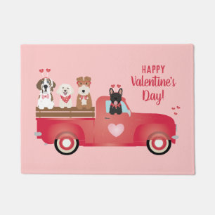 Happy Valentines Day Pickup Truck Love Dogs Deurmat