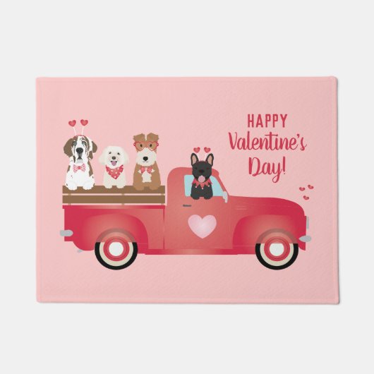 Happy Valentines Day Pickup Truck Love Dogs Deurmat (Voorkant)