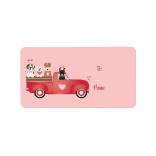 Happy Valentines Day Pickup Truck Love Dogs Etiket