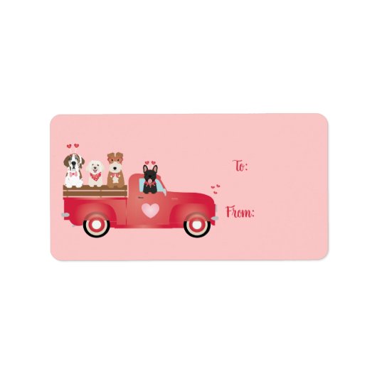 Happy Valentines Day Pickup Truck Love Dogs Etiket (Voorkant)