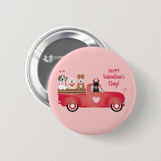 Happy Valentines Day Pickup Truck Love Dogs Ronde Button 5,7 Cm (Voorkant /achterkant)