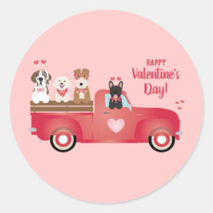 Happy Valentines Day Pickup Truck Love Dogs Ronde Sticker