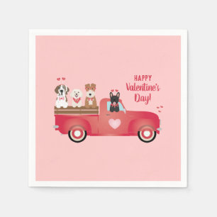 Happy Valentines Day Pickup Truck Love Dogs Servet