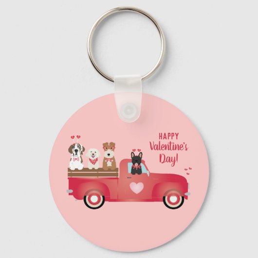 Happy Valentines Day Pickup Truck Love Dogs Sleutelhanger (Voorkant)