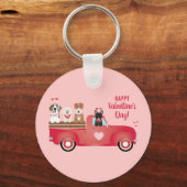 Happy Valentines Day Pickup Truck Love Dogs Sleutelhanger (Voorkant)