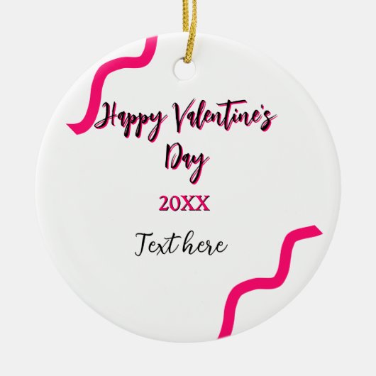 Happy Valentine's day pink black spiral bold lette Keramisch Ornament (Voorkant)