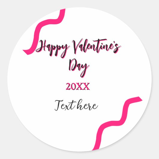 Happy Valentine's day pink black spiral bold lette Ronde Sticker (Voorkant)