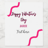 Happy Valentine's day pink black spiral bold lette Wijn Etiket (Enkel label)