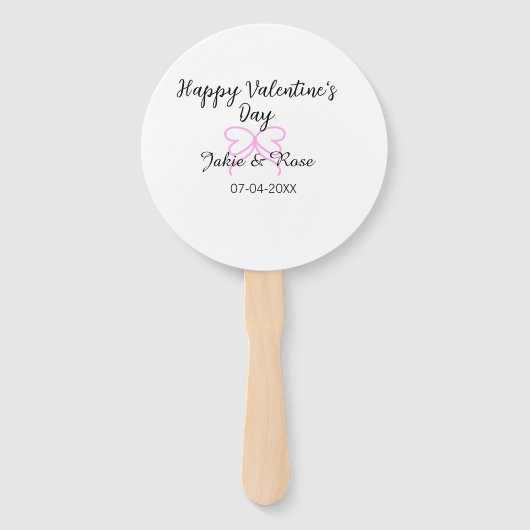 Happy Valentine's day pink heart bow name date sty Handwaaier (Voorkant)