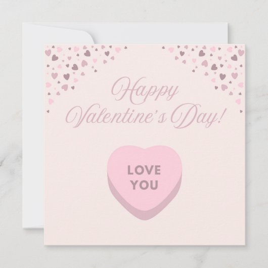 Happy Valentine's Day Pink Hearts Flat Kaart (Voorkant)