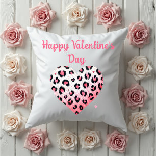 Happy Valentine's Day Pink Leopard Heart Kussen