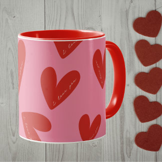 Happy Valentine's Day Pink Red Hearts 'I love you' Mok