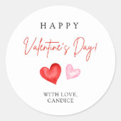 Happy Valentine's Day Pink & Red Hearts Ronde Sticker (Voorkant)