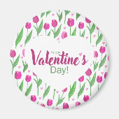 Happy Valentine's Day Pink Tulips Magneet (Voorkant)