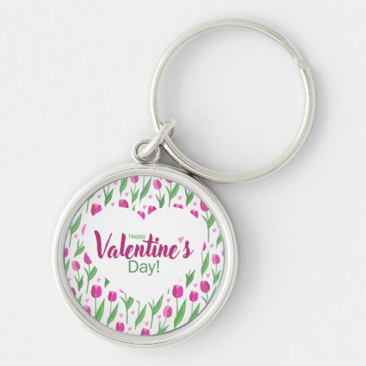 Happy Valentine's Day Pink Tulips Sleutelhanger (Voorkant)