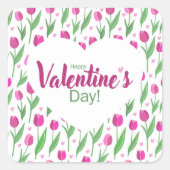 Happy Valentine's Day Pink Tulips Vierkante Sticker (Voorkant)
