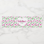 Happy Valentine's Day Pink Tulips Waterfles Etiket (Enkel label)