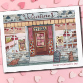 Happy Valentine's Day Pizza-Waterverf Feestdagenkaart