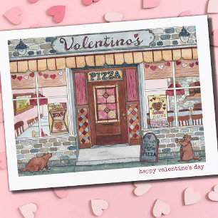 Happy Valentine's Day Pizza-Waterverf Feestdagenkaart