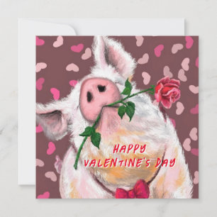 Happy Valentine's Day Playful Card Gentleman Pig Kaart