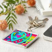 Happy Valentine's Day Pop Colors Square sleutelhan Sleutelhanger (Zijkant)