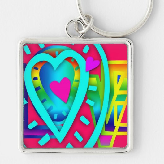 Happy Valentine's Day Pop Colors Square sleutelhan Sleutelhanger (Voorkant)