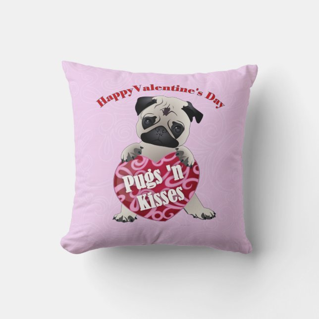 Happy Valentines Day Pugs N Kisses Pug T - shirts, Kussen (Voorkant)