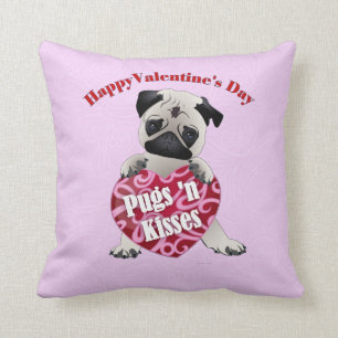 Happy Valentines Day Pugs N Kisses Pug T - shirts, Kussen