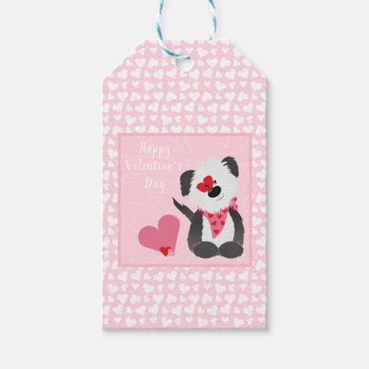 Happy Valentines Day Puppy Hearts Pink Cadeaulabel (Voorkant)