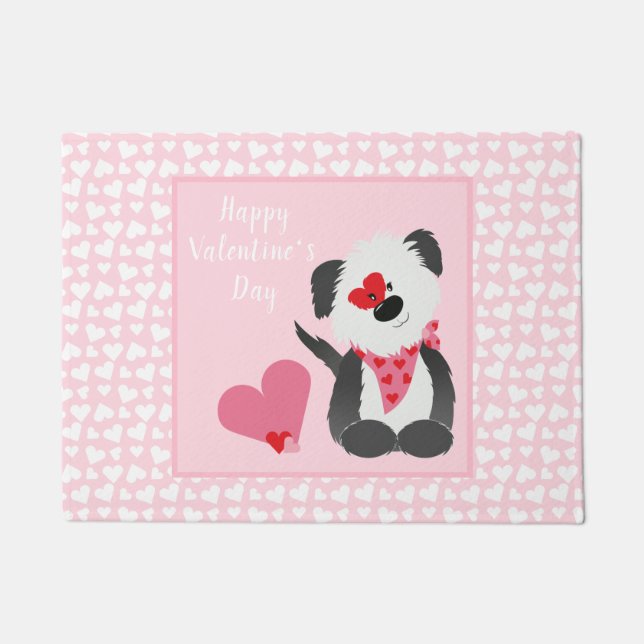 Happy Valentines Day Puppy Hearts Pink Deurmat (Voorkant)