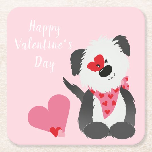 Happy Valentines Day Puppy Hearts Pink Kartonnen Onderzetters (Voorkant)