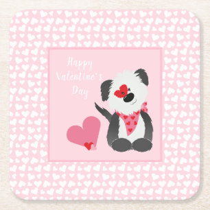 Happy Valentines Day Puppy Hearts Pink Kartonnen Onderzetters